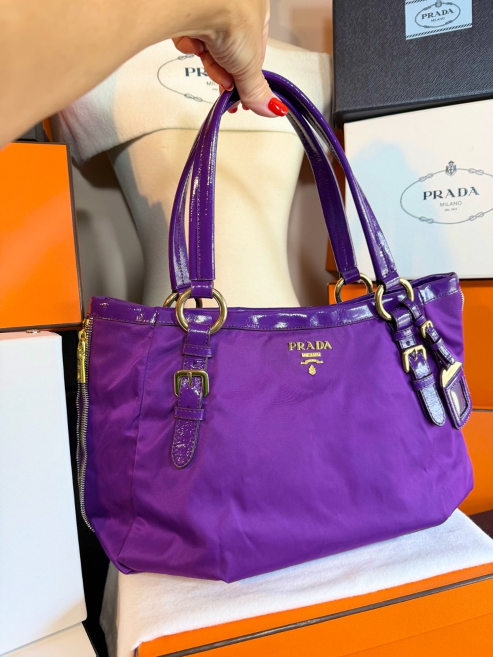 Prada Purple Nylon Shoulder Bag with Gold Hardware! Offers always welcome!